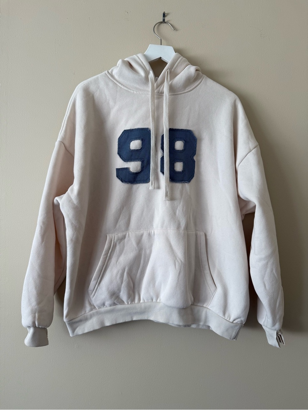 Edikted White/Blue 98 Logo Graphic Print Pullover Hoodie Women’s Small oversized